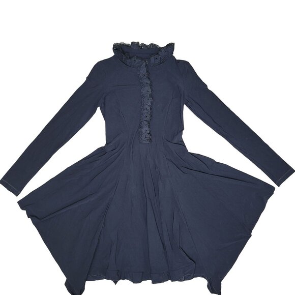 H.I.G.H Black Long Sleeve Lace Collar Dress With Bow ruffles Gothic Victorian 29 - Picture 2 of 12